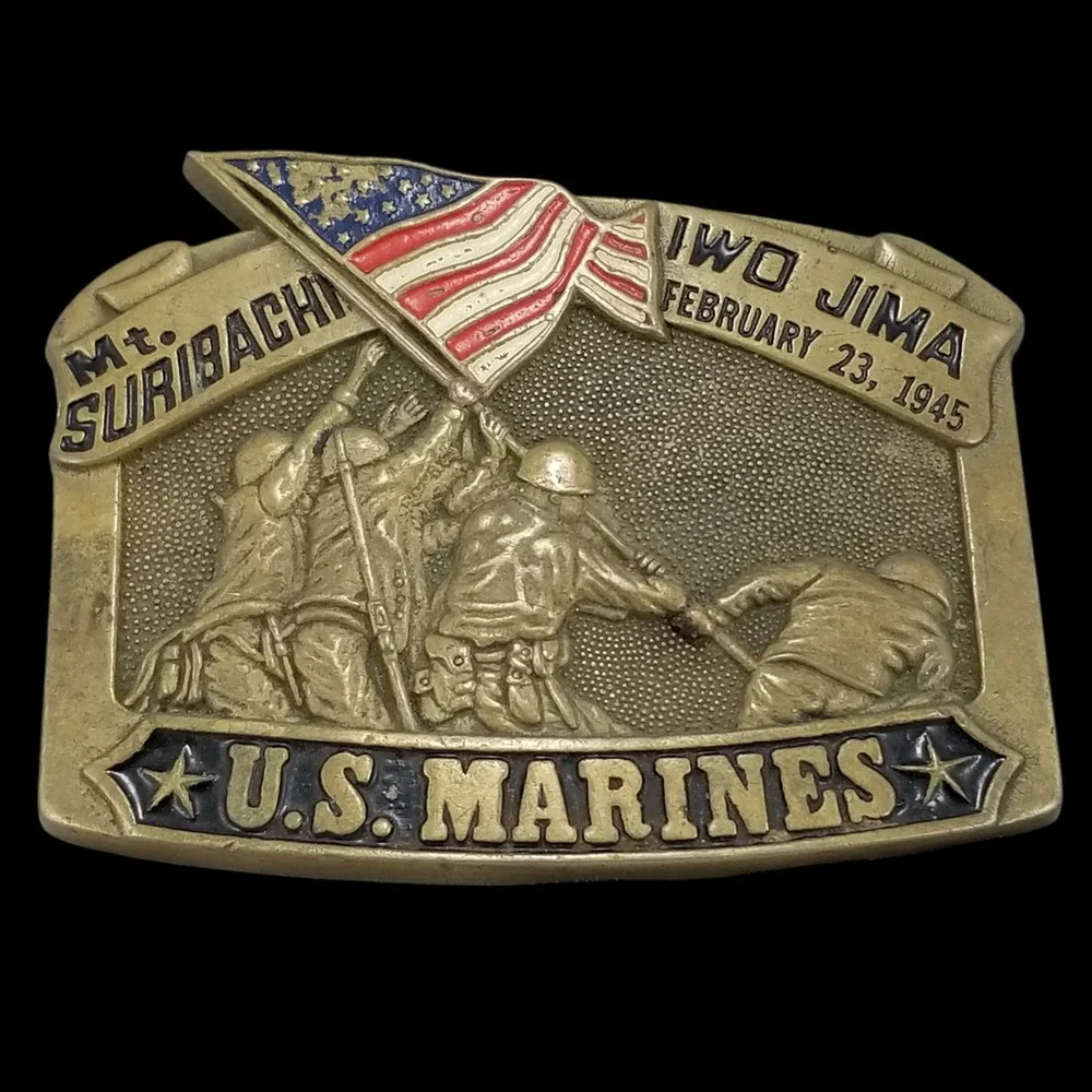 1982 Baron Buckles US Marines Iwo Jima Mt. Suribachi‎ Solid Brass Belt Buckle